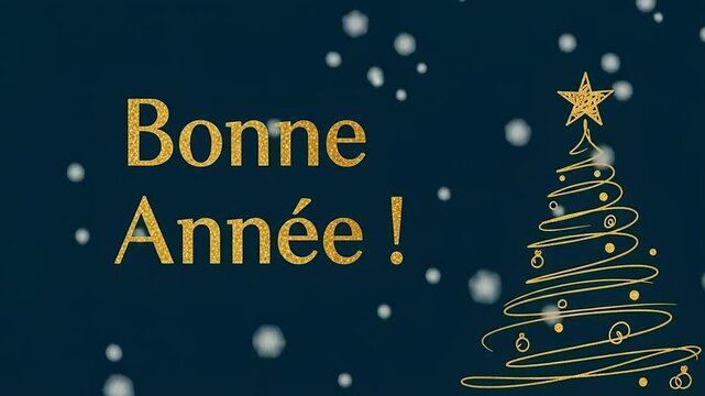 Bonne Ann&eacute;e &ndash; message vid&eacute;o avec fond bleu &eacute;l&eacute;gant, sapin de No&euml;l, flocons de neige et chute de neige anim&eacute;e. Carte de v&oelig;ux 2026 festive pour c&eacute;l&eacute;brer le Nouvel An, id&eacute;al pour les &eacute;crans