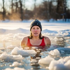 Eine junge Frau beim Eisbaden