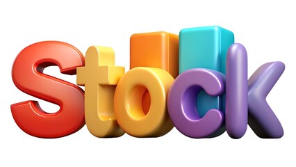 Colorful 3d stock text illustration with glossy and shiny effects on white background