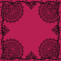 four pink floral corners square ornament