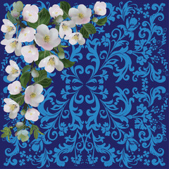 jasmine flowers in blue decoratet background