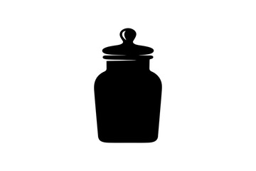 Isolated black silhouette of a lidded glass jar