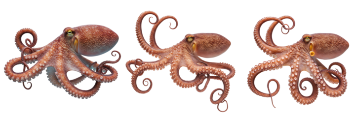 Realistic Octopus in Swimming Motion Transparent Background

