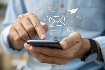 Digital marketer using email marketing tools on laptop and smartphone, sending newsletters and analyzing campaign performance to engage subscribers and grow business through personalized content