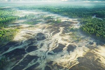 A detailed visualization of deforestation and its environmental effects highlighting environmental importance.