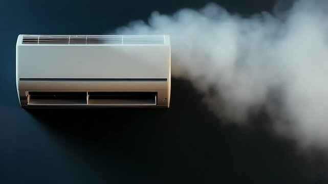 Air conditioner blowing smoke on dark background