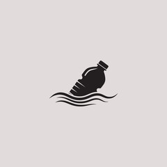 Plastic Bottle Floating On Sea Icon Stock Vector. water pollution concept.