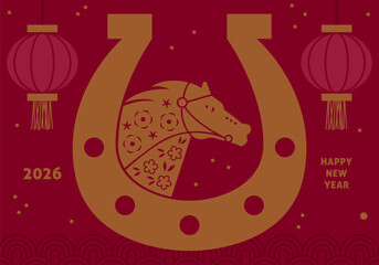 Happy chinese new year 2026. Horse is a symbol of the 2026 Chinese New Year. Figure of Horse. 2026 holiday design