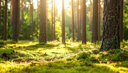 Mystical forest, explore a serene sanctuary of moss, trees, and tranquil nature's embrace