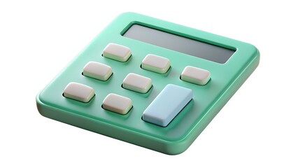 Modern 3d rendered calculator with green pastel color and soft lighting isolated on a white background