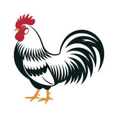 Rooster illustration in flat minimal color style

