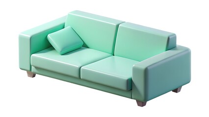 Modern mint green couch illustration against a clean white background perfect for home interior designs