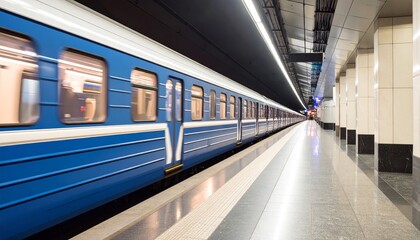 Fast commuter train arriving at a busy subway station platform