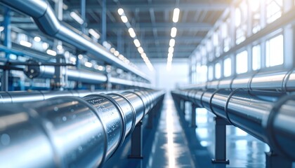 Intricate network of pipes and structures in a large industrial factory setting