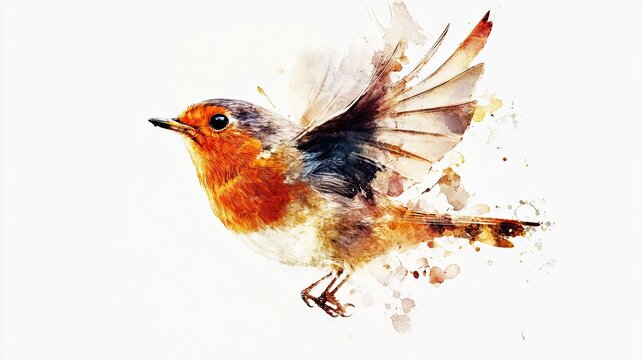 A robin gently taking off from an invisible perch