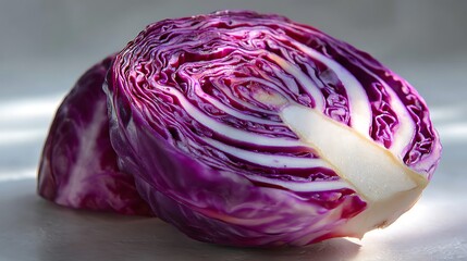 Halved Red Cabbage Revealing Vibrant Purple Layers
