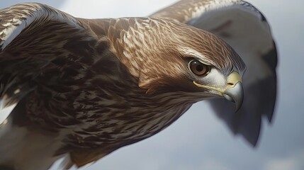 A honey buzzard soaring with its beak angled slightly upward