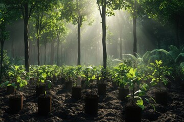 A detailed visualization of forest conservation and tree planting initiatives highlighting environmental importance.