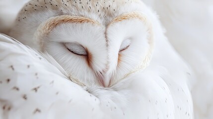 A soft close-up of a barn owl chick nestled securely