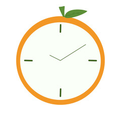 Minimalist Orange Wall Clock Illustration with Leaf Accent