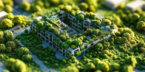 A detailed visualization of green architecture and sustainable building materials highlighting environmental importance.
