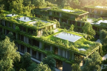A detailed visualization of green architecture and sustainable building materials highlighting environmental importance.