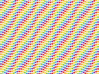 Wavy Rainbow Heart Mosaic, seamless vector pattern with colorful hearts in a retro vintage rainbow palette. Perfect for backgrounds, textiles, and festive banner designs, spreads love and joy