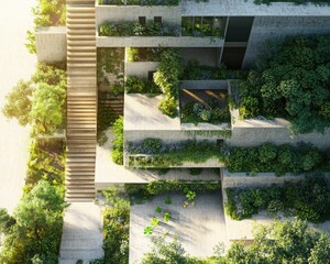 A detailed visualization of green architecture and sustainable building materials highlighting environmental importance.