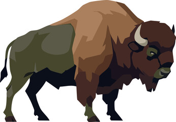 American bison standing side view brown and olive colors vector illustration  © PixelPaletteArt