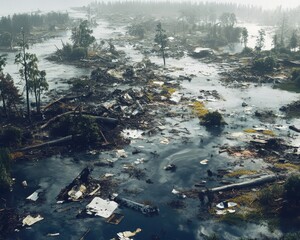 A detailed visualization of natural disaster aftermath and environmental damage highlighting environmental importance.