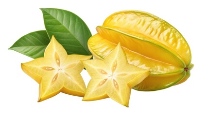 Fototapeta premium Golden star fruit slices and whole fruit isolated on white background
