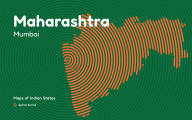 Abstract Spiral Map of Maharashtra with Capital Mumbai in Center – India Region Series