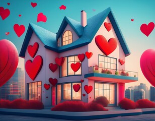 cozy home decorated with heart shapes for saint amour day vertical banner wide skyscraper