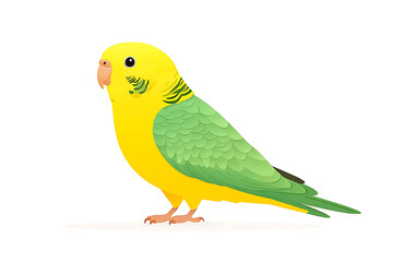 Fototapeta premium Yellow and green parakeet standing. Cute bird with bright colors. Vector illustration of tropical bird. Pet.