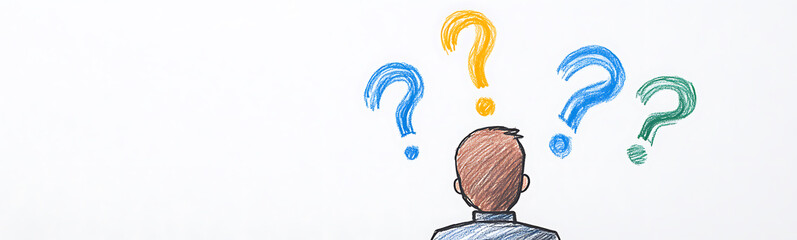 Person with Question Marks: A symbolic representation of confusion, inquiry, and the search for answers. A thoughtful concept about decision-making