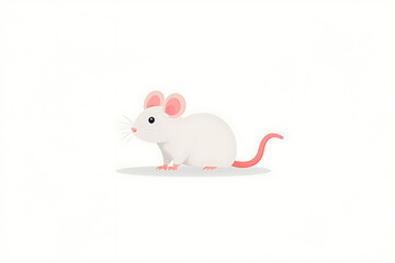 Cute White Mouse Cartoon Illustration. Small rodent with pink ears and tail, isolated on white background, a sweet and adorable design.