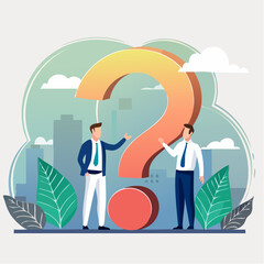 Question answer, advice or suggestion, solving problem with solution, q and a or faq, quiz or solution discovery, information guidance concept, businessman offer solution for people question mark