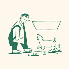 kids with dog cute retro cartoon illustration