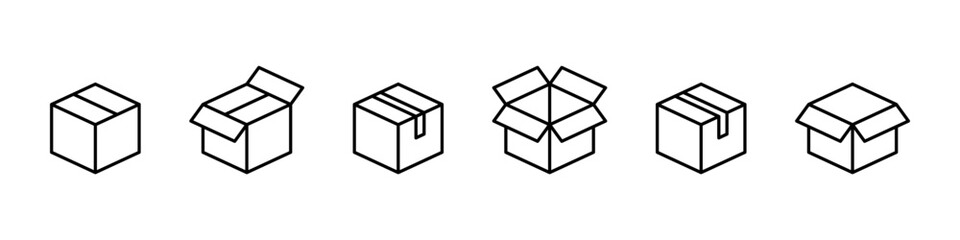 Box icon. Package vector set. Cardboard shipping box.  Carton package icon set. Box icon isolated set. Cartboard box sign. Package delivery sign.