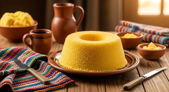 Traditional Northeastern Brazilian Cuscuz Made from Cornmeal, Steamed and Served
