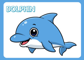 Cute little dolphin  happy smile cartoon illustration.