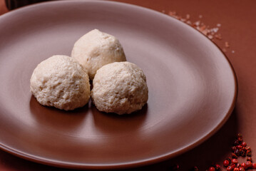 Chicken meatballs, cutlets steamed with salt and spices, a healthy meal