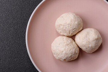 Chicken meatballs, cutlets steamed with salt and spices, a healthy meal