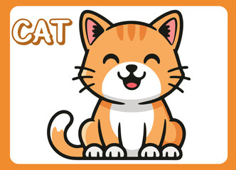 Cute little cat  happy smile cartoon illustration.