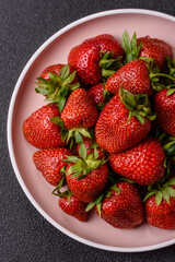 Strawberry, fresh juicy berries and fruits as background