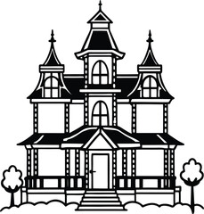 Obraz premium Flat Design Spooky House and Bat Elements Set 