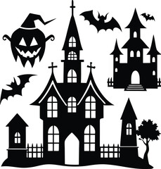 Spooky Haunted Houses Silhouette Vector Collection
