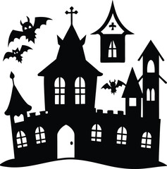 Haunted House Black Outline Halloween Decoration Pack
