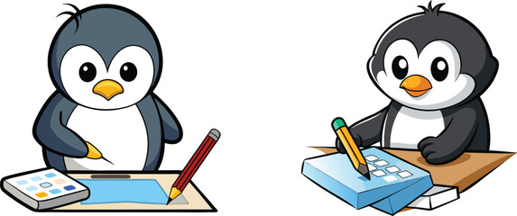 Adorable Penguins Drawing and Coloring Cute Cartoon Illustrations