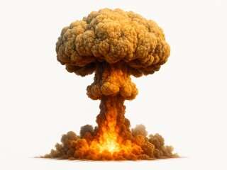 Explosion of large mushroom cloud on white background